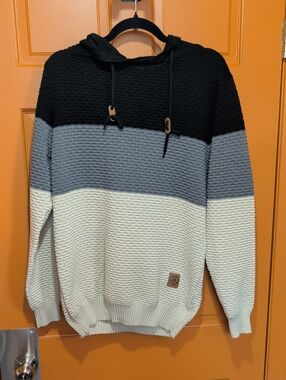 NFINITY Men's Colorblock Crewneck Sweater - Black, Gray & Cream